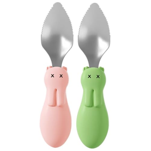 FRCOLOR 2 Stück Löffel Edelstahl mit Gezackten Kanten Sichere Babylöffel zum Füttern und Pürieren von Obst und Beilagen Leicht Kompakt frei für Zuhause und Unterwegs von FRCOLOR