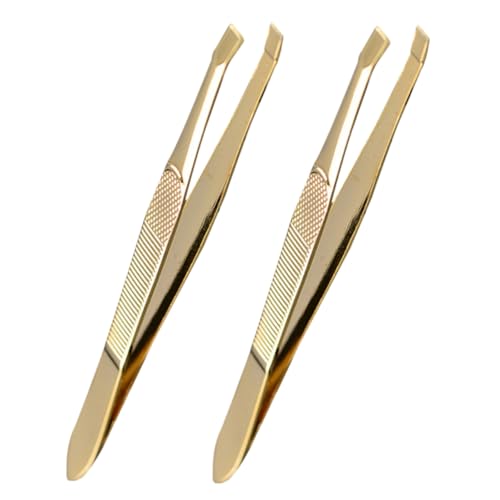 FRCOLOR 2 Stück Teiliges Edelstahl Pinzetten Goldplattiert Präzise Augenbrauen und Wimpernverlängerungszange Feine Härchen Entfernen Multifunktional für Gesichts und Wimpernpflege von FRCOLOR