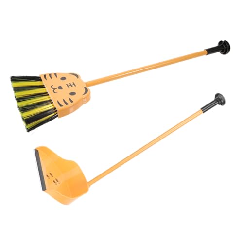 FRCOLOR 2 Stück Teiliges Reinigungsspielzeug Set mit Tiger Mini Besen und Kehrschaufel Leichtes Rollenspiel Set für Kleinkinder Fördert Sauberkeit und Fantasie im Kindergarten und Zuhause von FRCOLOR