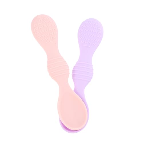 FRCOLOR 2 Stück für Junge Mädchen Trainingslöffel zur Essenszufuhr Sanfte Fütterhilfe für Neugeborene und Kleinkinder Lila und Rosa für Beikosteinführung von FRCOLOR