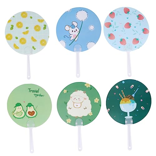 FRCOLOR 24 Stück Mini Runde Handventilatoren mit Sommer Cartoon Muster Tragbare Fächer für Damen und Mädchen als Sommeraccessoire Zufällige Designs von FRCOLOR