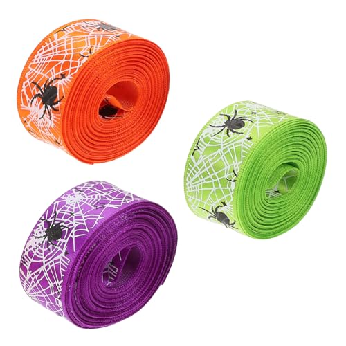 FRCOLOR 3 Rollen Halloween Dekoband mit Spinnennetz Drahtkante Kreative Bastelschleifen für Geschenkverpackungen Girlanden Kränze Partydeko Halloween Partyzubehör von FRCOLOR