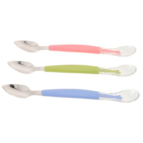 FRCOLOR 3 Stück Teiliges Lernlöffel und Doppelseitiger Obst Schaberlöffel Weicher Vielseitig für Brei und Babynahrung und Robust für Sicheres Füttern von FRCOLOR