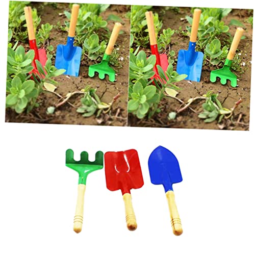 FRCOLOR 3Stücke Mini Gartenwerkzeug für Teiliges aus Schaufel Rechen und Kelle mit Holzgriffen Bunten Farben Sicheres und Umweltfreundliches für Jungen und Mädchen von FRCOLOR