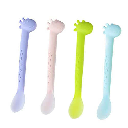 FRCOLOR 4 Stück Teiliges Löffel mit Cartoon Motiv Ergonomisch Geformt für Brei Junge Mädchen und Kleinkinder frei Sanft und Sicher für Zahnendes Einfache Handhabung für Eltern von FRCOLOR