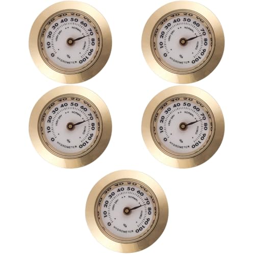 FRCOLOR 5 Stück Mechanisches Hygrometer für Humidor Analoges Feuchtigkeitsmessgerät Hochpräzise Messung für Zigarrenliebhaber und Musikinstrumenten Boxen Stilvolles Design Gold von FRCOLOR