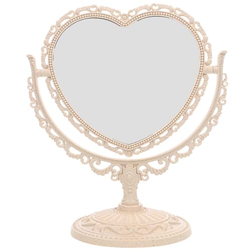 FRCOLOR Doppelseitiger Kosmetikspiegel Herzform in Beige Mit 360-Grad-Drehung Und 2-Fach Vergrößerung Für Schminken Und Rasieren Ideal Für Zuhause von FRCOLOR
