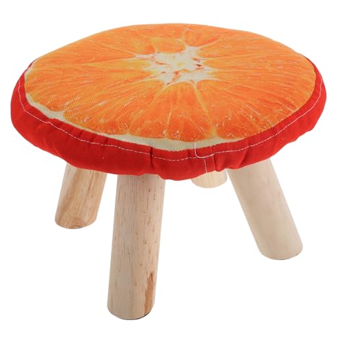 FRCOLOR Kleiner Fußhocker aus Massivem Holz Rutschfester Schuhwechselhocker mit Niedlichem Pilzdesign für Sicherer Hocker für Zuhause und Nagelstudio Orangefarbenes Design von FRCOLOR