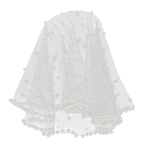 FRCOLOR Kurzer Weißer Brautschleier mit Perlenbesatz Eleganter Hochzeitsschleier Leichtes Braut Haaraccessoire für Fotoshootings und Festliche Anlässe von FRCOLOR