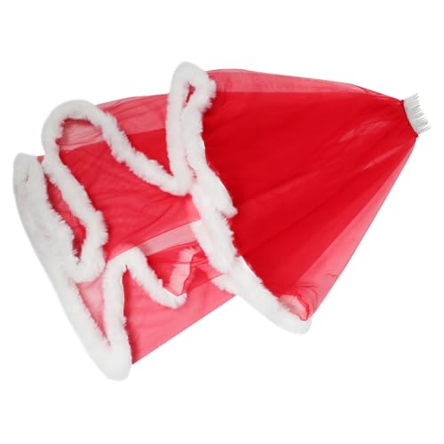 FRCOLOR Rotes Brautschleier Double Layer Tüll mit Flauschigem Abschluss Kurzes Leichtes Haar Accessoire für Weihnachts und Hochzeitsfeiern Eleganter und Vielseitiger Kopfschmuck für Damen von FRCOLOR