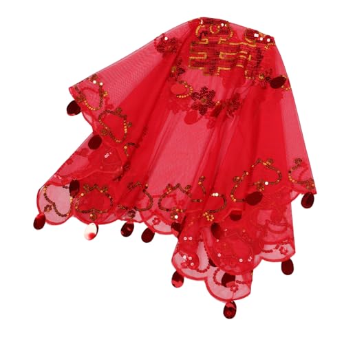 FRCOLOR Rotes Brautschleier mit Stickerei Chinesischer Spitzen-headpiece Kurz Semitransparentes Netz Leichter Kopfschmuck für Braut und Cosplay-party von FRCOLOR