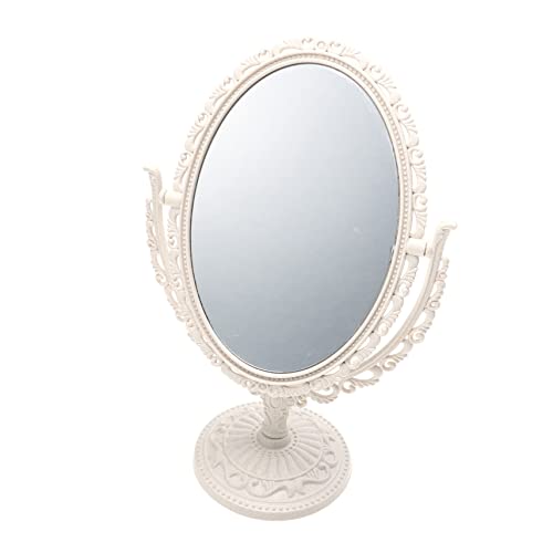 FRCOLOR Schminkspiegel Doppelseitiger Make- Upspiegel Makeup Dekorativer Tischspiegel Retro Tischspiegel Doppelseitiger Schreibtischspiegel Kleiner Spiegel Glas Einfach Fräulein von FRCOLOR