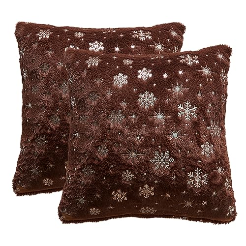 FRECINQ 2er Set Kissenbezüge Weihnachtstag 45x45cm Kuschelkissen Dekokissen Sofakissen Fellkissen Couchkissen Kissenhülle Zierkissenbezug für Sofa Wohnzimmer Stühle (Dunkelbraun) von FRECINQ