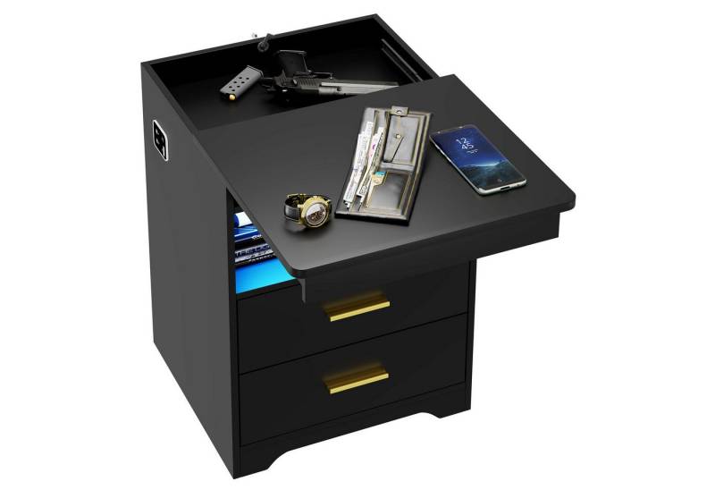FREDEES Nachttisch Intelligenter LED-Nachttisch mit versteckter Schublade,45x40x58cm (1-St), Ladestation und 3-Farben-Sensorlichtern von FREDEES