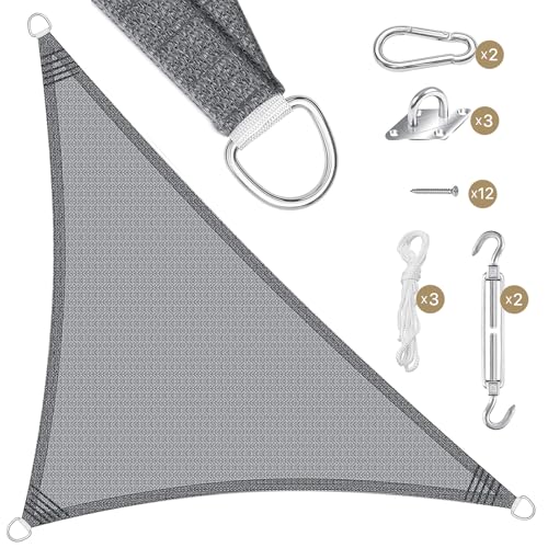FREE SOLDIER Sonnensegel 3x3x3m - Dreieckiges Sonnenschutzsegel mit Zubehör-Set, PES-Polyester, Wasserdurchlässig, Atmungsaktiv, Robust und Langlebig, Grau von FREE SOLDIER