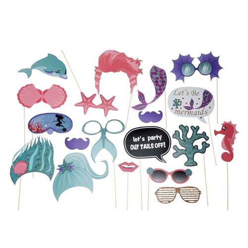 Fotobox Requisiten Meerjungfrau 18er Set - lustige Fotorequisiten für witzige Fotos und Selfies - Foto Zubehör Accessoires für Kindergeburtstag Kinderparty - Bunt Mix von FREE & EASY