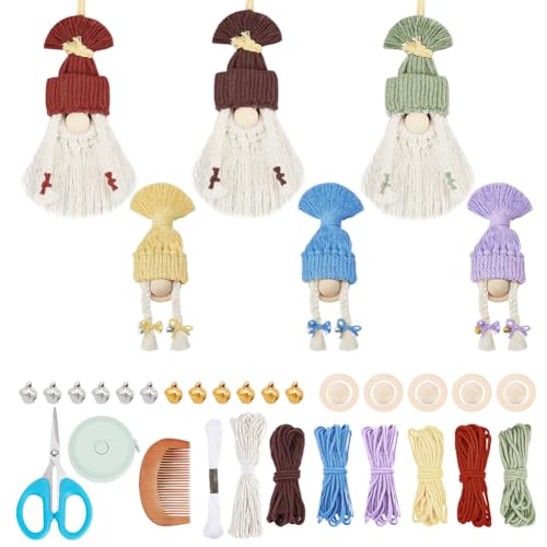 FREEBLOS 6 Satz Makramee Weihnachtsmann Makramee Set Anfänger Weihnachten Makramee Ornamente Makramee Starter Set mit Anleitung für Erwachsene Frauen von FREEBLOSS