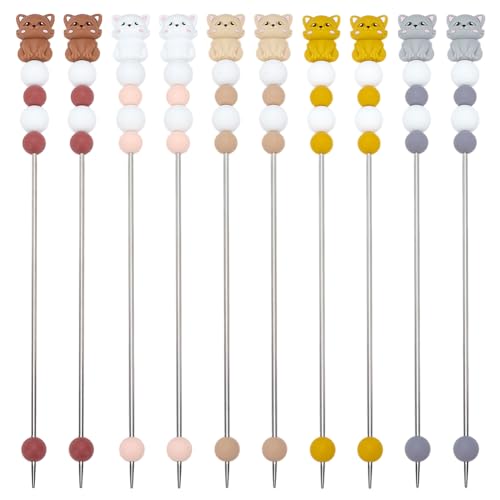 FREEBLOSS 10 Stück Stricknadeln Mit Katzenperlen 5 Stile Doppelspitzige Häkelpullovernadeln Strickzubehör Für Bastelbedarf 9.5'' Lang 0.1'' Dick von FREEBLOSS