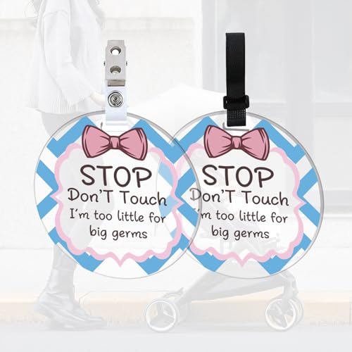 FREEBLOSS 2 Packung „No Touching Baby“ Schild Mit Cartoon Schleife „No Kissing“ (Kein Küssen) Kinderwagen Etikett „Please Do Not Touch“ (Bitte Nicht Berühren) Baby Schild Mit 4 Aufhängebändern von FREEBLOSS
