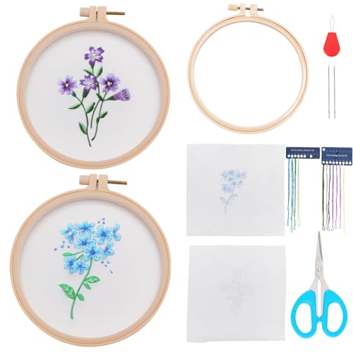 FREEBLOSS 2 Set Blumen Stickset Für Anfänger, Organza Gestempeltes Sticktuch, Transparente Organza Stickerei, Wandkunst, Kreuzstich Set, Transparente Blumen Stickset Mit Anleitung von FREEBLOSS