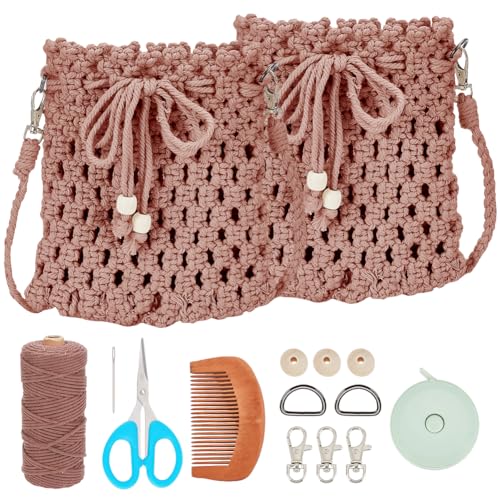 FREEBLOSS 2 Set Makramee Taschen Set Makramee Garn Set Makramee Bastelset Boho Makrame Tasche Makramee Set Anfänger mit Anleitung für Erwachsene Geschenk von FREEBLOSS