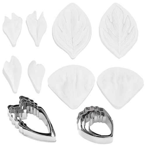 FREEBLOSS 2 Set Pfingstrosen Ausstechformen Aus Edelstahl Mit Fondant Silikonformen 8 Stück Blumen Fondant Ausstechformen Pfingstrosenblätter Blumenausstecher Zum Basteln von Keksen von FREEBLOSS