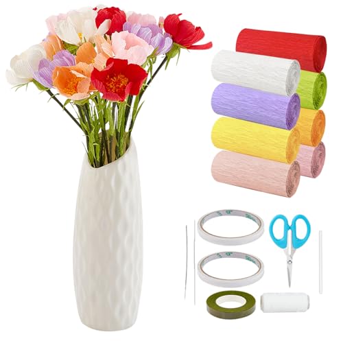 FREEBLOSS 25 Satz Krepppapier Blumen Kosmos-Stil Krepppapier-Set für Anfänger mit 8 Rollen Krepppapier für die Blumenherstellung Krepppapier-Blumen-Kits für Erwachsene Dekoration von FREEBLOSS