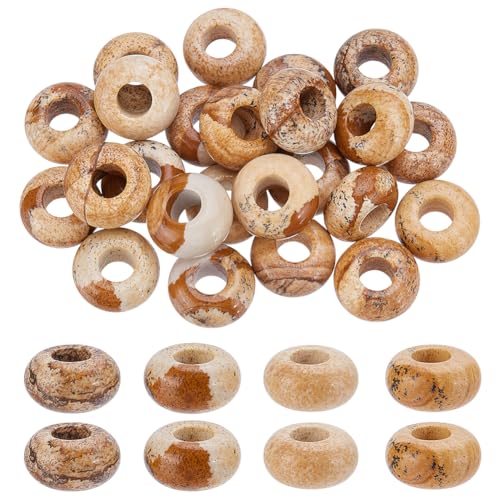 FREEBLOSS 25 Stück Natürliche Edelsteinperlen Bildjaspis Rondelle Großes Loch Lose Perlen Für Die Herstellung von DIY Schmuck 0.2'' Löcher von FREEBLOSS