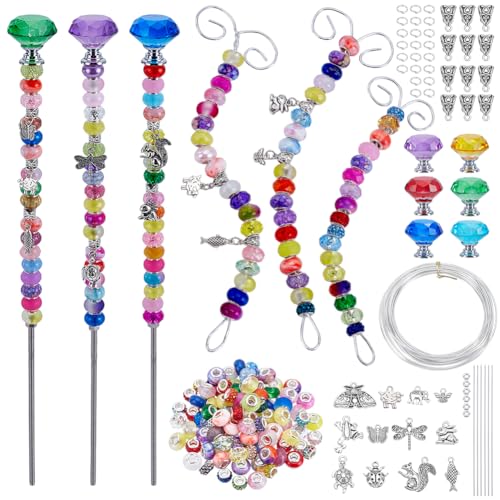FREEBLOSS 260 + Stück DIY Feenstab Gartenstecker Perlen Set Dekorative Perlen Gartenstecker Mit Kristallstopper Tieranhänger Perlen Gartenstecker Set DIY Hofstecker Für Die Außendekoration von FREEBLOSS