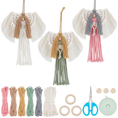 FREEBLOSS 3 DIY Makramee-Engel-Set Für Anfänger Und Erwachsene, Weihnachtsengel-Set, Hängeornamente Für Schlafzimmer Und Weihnachtsbaum-Aufhängung von FREEBLOSS