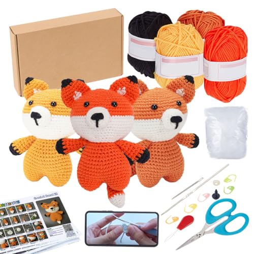 FREEBLOSS Einsteiger Häkelset für Anfänger - Fuchs Crochet Set Mit Schritt für Schritt Videoanleitung - Häkeln Lernen Mit Tieren von FREEBLOSS