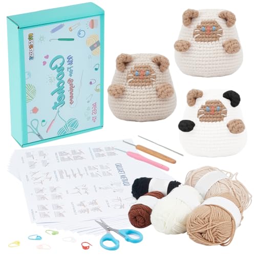 FREEBLOSS 3 Set Häkelset Häkelkatze Bleistifthalter Häkeltiere Set Für Anfänger Mit Videoanleitungen Häkel Starter Set Häkelgarn Und Haken Set Für Anfänger Strickset als Geschenk von FREEBLOSS
