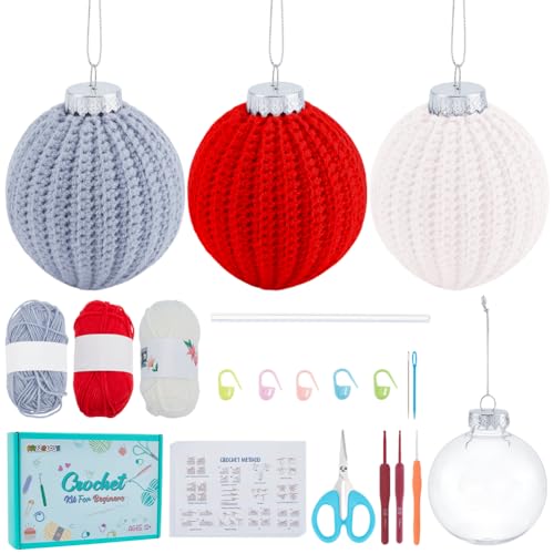 FREEBLOSS 3 Set Weihnachtskugel Häkelset Häkelset Für Anfänger Und Erwachsene Stricksets Zum Lernen Mit Video Tutorial alle Materialien Enthalten von FREEBLOSS