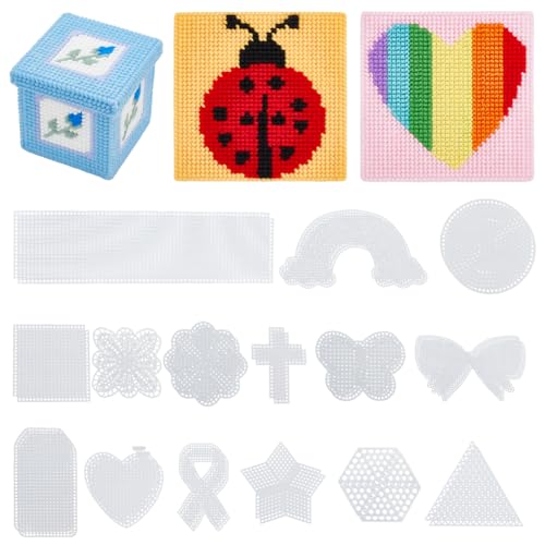 FREEBLOSS 30 Stück Netz Kunststoff Leinwandplatten, 15 Formen, Kunststoff Netzplatten Zum Basteln, Nadelspitzen Leinwandnetz Zum Sticken, Kunststoff Netzplatten Zum Herstellen von Untersetzern von FREEBLOSS
