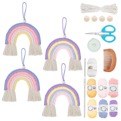 FREEBLOSS 4 Satz Makramee Regenbogen Kit DIY Makramee Auto hängend Makramee Regenbogen Ornament für Tasche Charm Makramee-Kits für Erwachsene Anfänger von FREEBLOSS