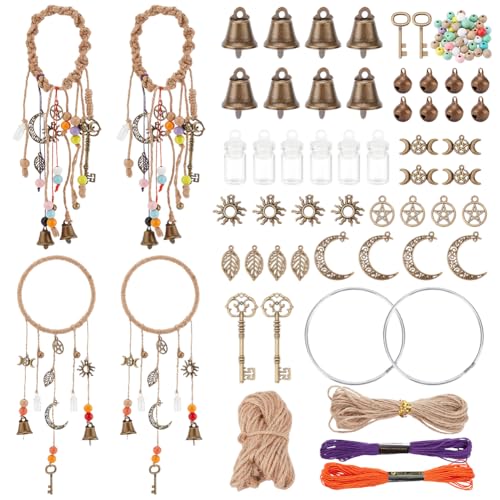 FREEBLOSS 4 Set DIY Hexen Windspiele, Hexenglocken Set, Gedrehtes Seil, Gewebtes Hexen Bastelset, Hexen Heimdekor, Hexendekor, Hexenglocken Für Die Türklinke Zum Schutz, Hexen Bastelset Für Anfänger von FREEBLOSS