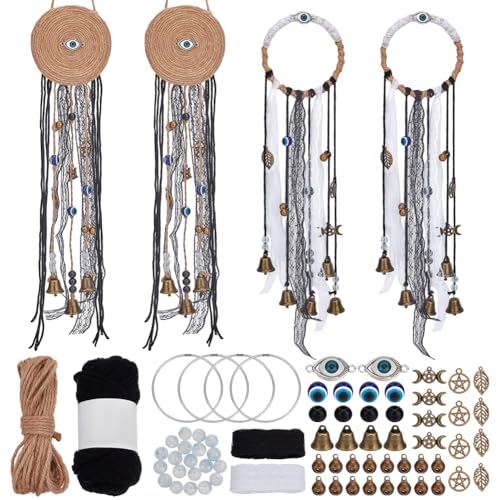 FREEBLOSS 4 Set DIY Hexenglocken Set Teufelsaugen Hexen Windspiel Hexenglocken Mit Perlen Hexen Heimdekor Hexendekor Hexenglocken Für Türklinke Zum Schutz Hexenhandwerk Für Anfänger von FREEBLOSS