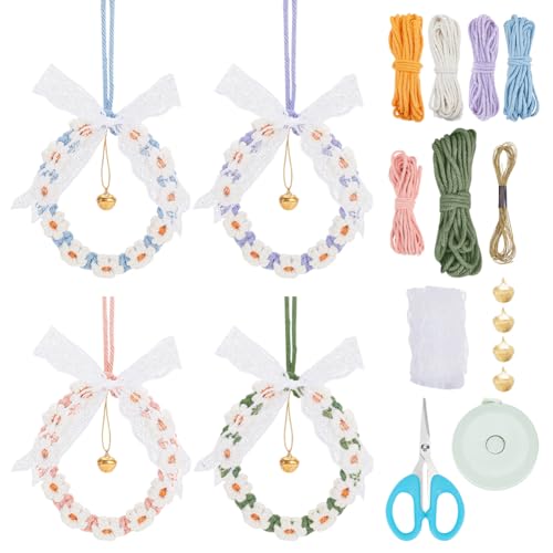 FREEBLOSS 4 Set DIY Makramee Girlande, Auto Hängeset, Girlande, Spiegel Hängeanhänger, Nie Verblassende Blumen Makramee Hängeverzierung, Makramee Starter Set Für Auto Heimdekoration von FREEBLOSS
