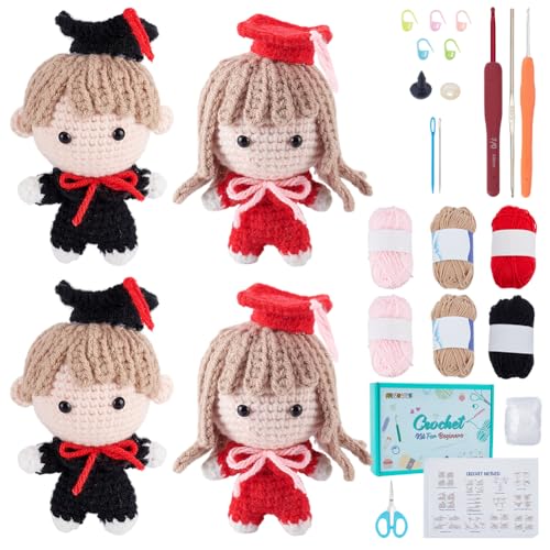 FREEBLOSS 4 Set Häkelset Häkelset Für Gaduation Puppen Häkelset Für Puppen Häkel Starterset Mit Videoanleitung Häkelset Für Anfänger Und Erwachsene Gaduation Geschenkdekorationen von FREEBLOSS