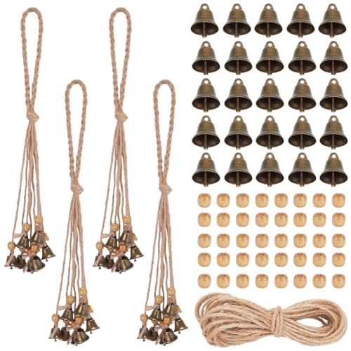 FREEBLOSS 4 Set Hexenglocken DIY Kit Für Türklinke Hexenglocke Hexerei Kit Lange Schnur Hexendekor Positiv Hängendes Wicca Windspiel Hexereizubehör Hexenschutzglocken von FREEBLOSS