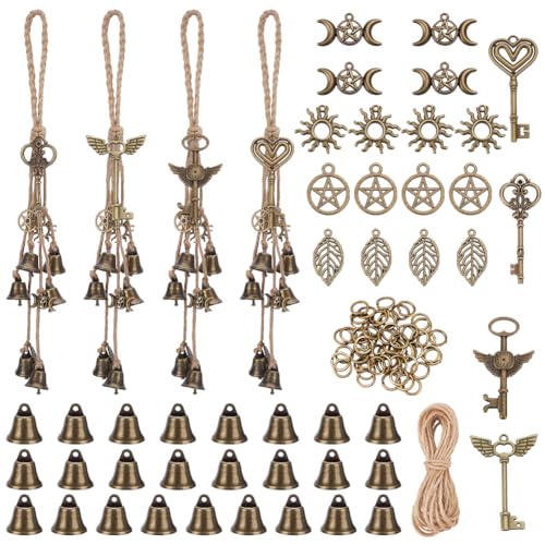 FREEBLOSS 4 Set Hexenglocken DIY Kit Für Türklinke Hexenglocke Hexerei Kit Schlüsselthema Hexendekor Positives Hängen Wicca Windspiel Hexereizubehör Hexenschutzglocken von FREEBLOSS
