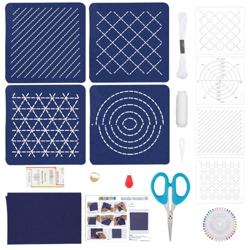 FREEBLOSS 4er Sashiko Untersetzer Set, DIY Stickset für Anfänger mit Anleitung, Japanische Blumen Muster, Handnähset, Unisex, Erwachsene, Nicht zusammenklappbar FREEBLOSS 4er Sashiko Untersetzer Set, DIY Stickset für Anfänger mit Anleitung, Japanische Blumen Muster, Handnähset, Unisex, Erwachsene, Nicht zusammenklappbar von FREEBLOSS