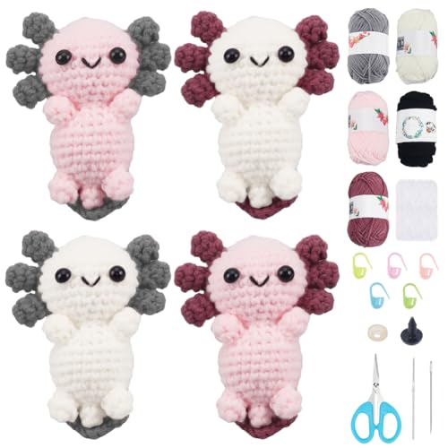 FREEBLOSS Häkelset Axolotl Häkelgarn und Häkelnadel Set mit Anleitung - Häkeltier Set für Handarbeiten für Erwachsene Anfänger von FREEBLOSS