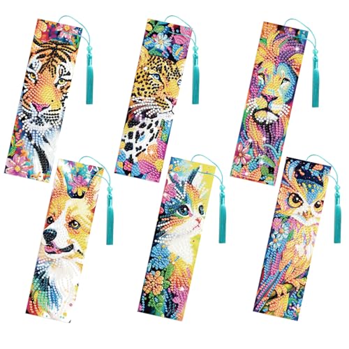 FREEBLOSS 6 STÜCK Tiere Diamantmalerei Lesezeichen Sets DIY Strass Diamantkunst Lesezeichen Set Mit 6 Kristallanhängern Für Anfängerhandwerk 2.2"X7.6" von FREEBLOSS