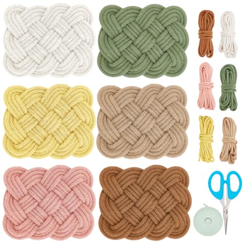 FREEBLOSS 6 Satz Makramee Untersetzer Kit DIY Makramee-Kit BaumwolluntersetzerMakramee-Set für Anfänger mit Anleitung Makramee Heimdekoration Mehr härtere Makramee-Baumwollkordel von FREEBLOSS