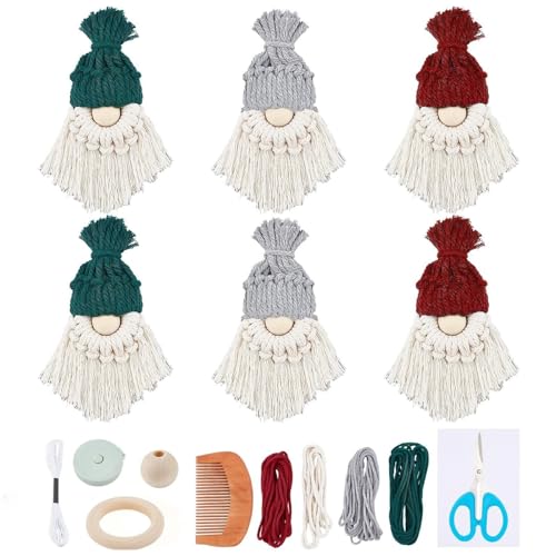 FREEBLOSS 6 Set DIY Makramee Weihnachtswichtel Weihnachtsmann Kit DIY Makramee Weihnachtsmann für Weihnachtsbaum Dekor Weihnachtsbaum Hängende Zwerge Weihnachtsmann Elfe Anleitung enthalten Urlaub von FREEBLOSS