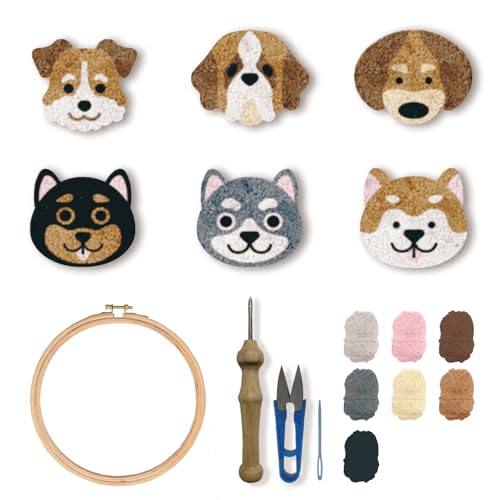 FREEBLOSS 6 Set Punch Needle Kit Hunde Punch Needle Untersetzer Punch Embroidery Kit Punch Needle Stickerei Teppich Punch Needle Kit Für Anfänger von FREEBLOSS