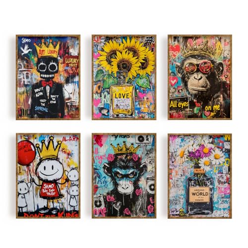 FREEBLOSS 6 x Wandkunst Dekordrucke Banksy Ungerahmt Leinwandgemälde Ästhetische Kunst Poster Bilder Wanddekoration Für Wohnzimmer Badezimmer Zeichnungsposter 11x15cm FREEBLOSS 6 x Wandkunst Dekordrucke Banksy Ungerahmt Leinwandgemälde Ästhetische Kunst Poster Bilder Wanddekoration Für Wohnzimmer Badezimmer Zeichnungsposter 11x15cm von FREEBLOSS