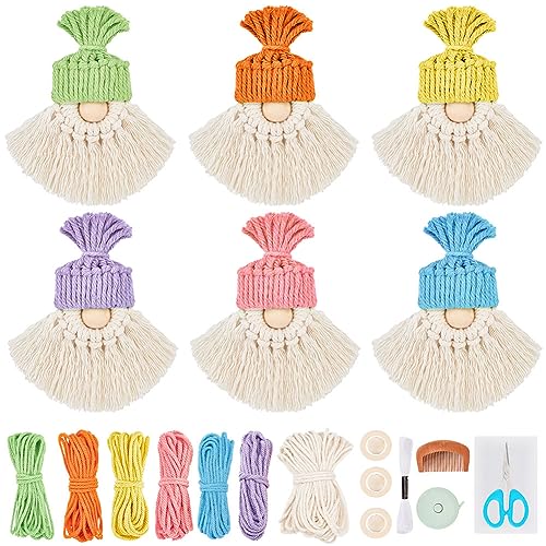 FREEBLOSS 6er Set Christbaumschmuck Weihnachtsmann Design Makramee Weihnachtsbaumaufhänger mit Anleitung Makramee-Set für Anfänger von FREEBLOSS