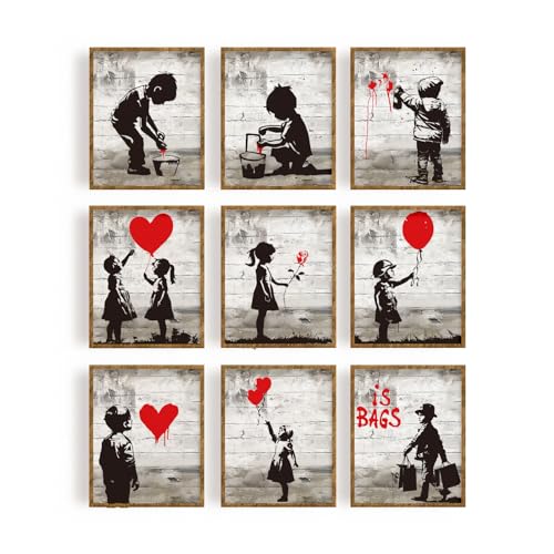 FREEBLOSS 9 Set Ungerahmte Wandkunstdrucke Für Kinder, 8"X10" Tuschemalereien, Leinwandkunst Poster, Lustiger Abstrakter Leinwanddruck, Wandkunstgemälde Für Zuhause, Büro, Zimmerdekoration von FREEBLOSS